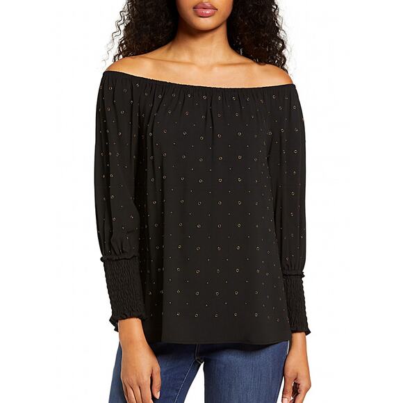 Kobi Halperin Black Studded Off Shoulder Tunic Blouse Size XL - Picture 1 of 5